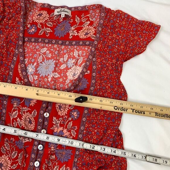 Arnhem Ophelia Floral Button Front Tassel Mini Dress Salsa Red AUS 8 US S 4 - Picture 12 of 14